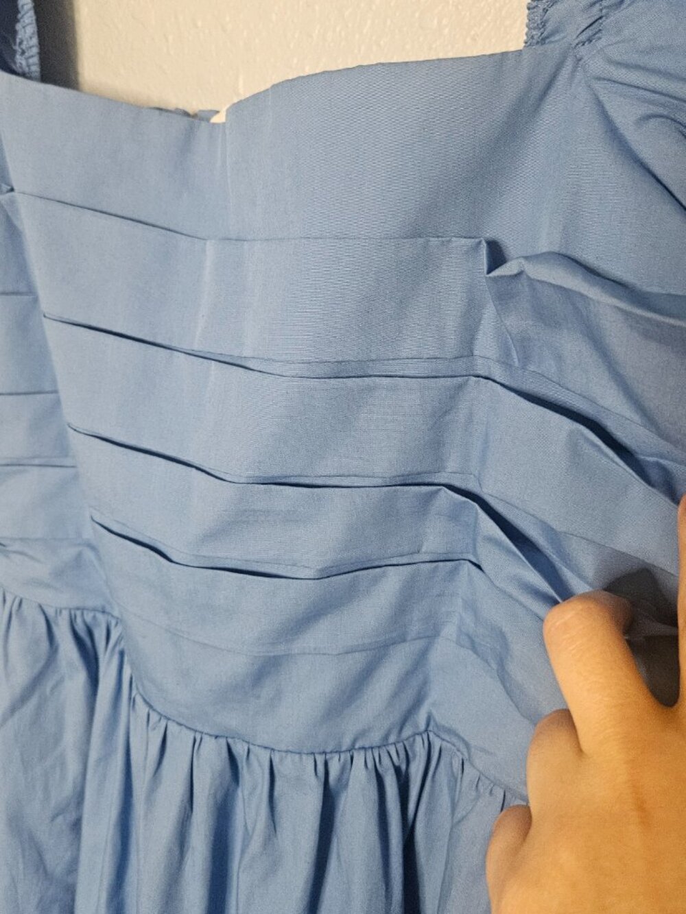New Boden Ruched Bodice Midi Dress Blue Sundress Women's 12 Pockets Cotton READ! - Picture 7 of 16
